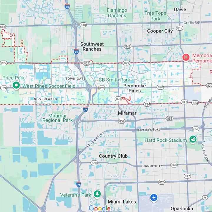 Pembroke Pines Fl google map